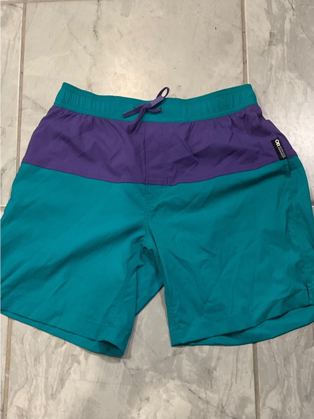 Outdoor Research Teal Zendo Multi and Purple Panel Swim Trunks shorts